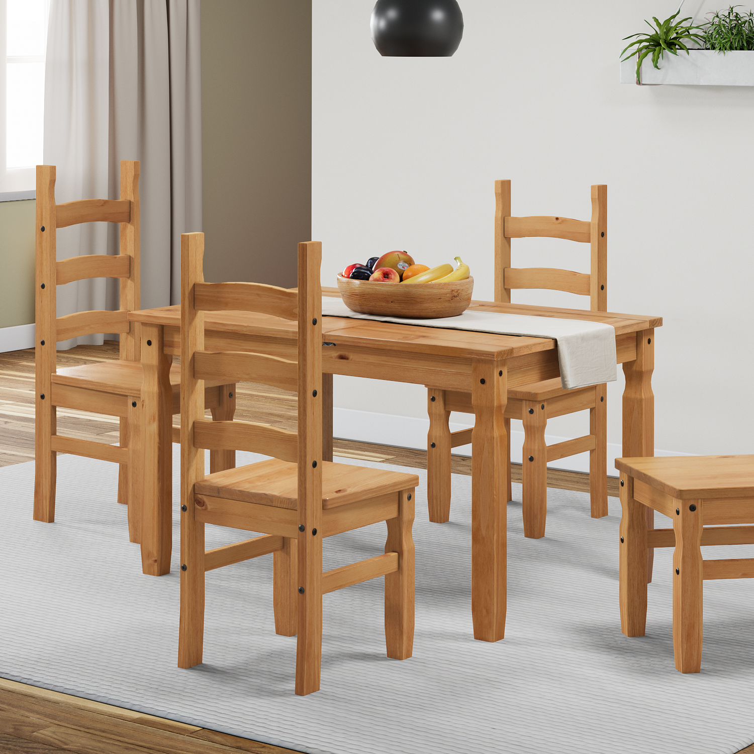Corona Small Extending Dining Table 4 Chairs Set Solid Wood Mexican Pine Wooden - Antique Wax