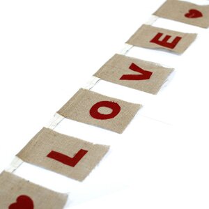 Natural Jute I LOVE YOU Bunting with Hearts for Weddings Parties