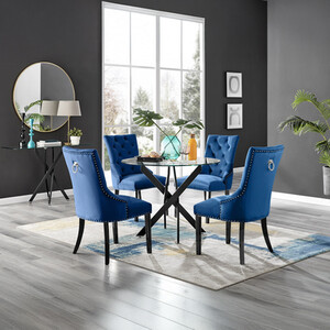 Leonardo Black Leg Glass Dining Table with 4 Belgravia Black Leg Chairs