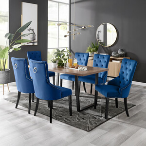Kylo Brown Wood Effect Dining Table 6 Belgravia Black Leg Chairs