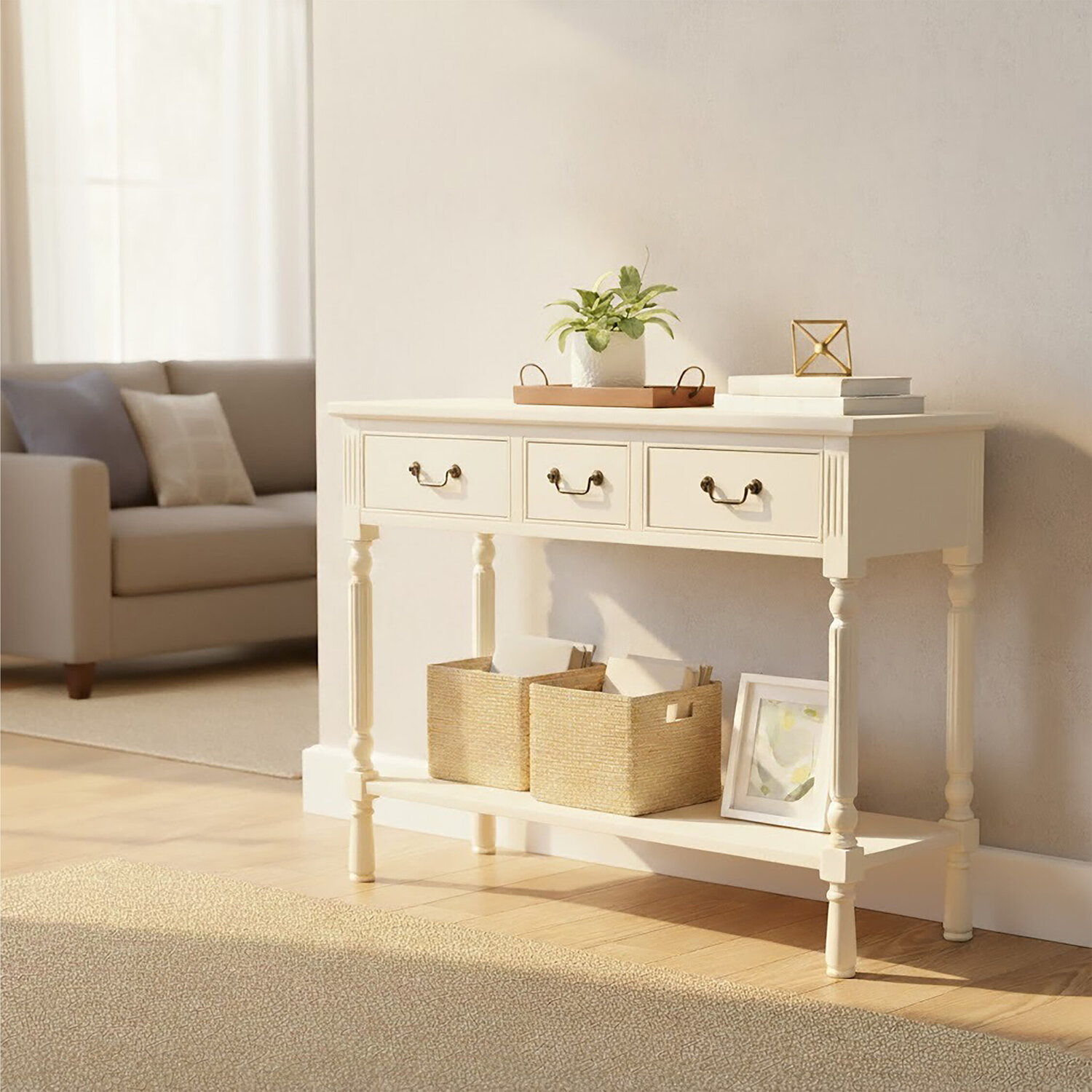 Heritage 3 Drawer Ivory Console Table - White