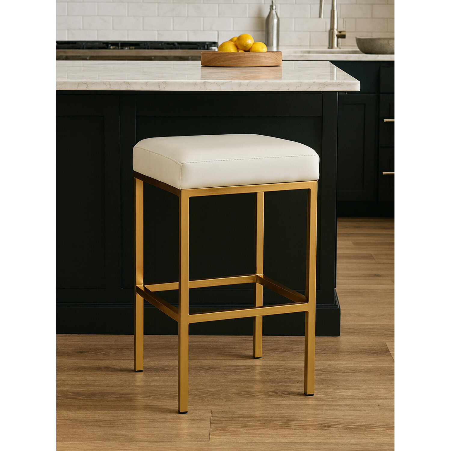 Baina White And Gold Finish Bar Stool - Gold