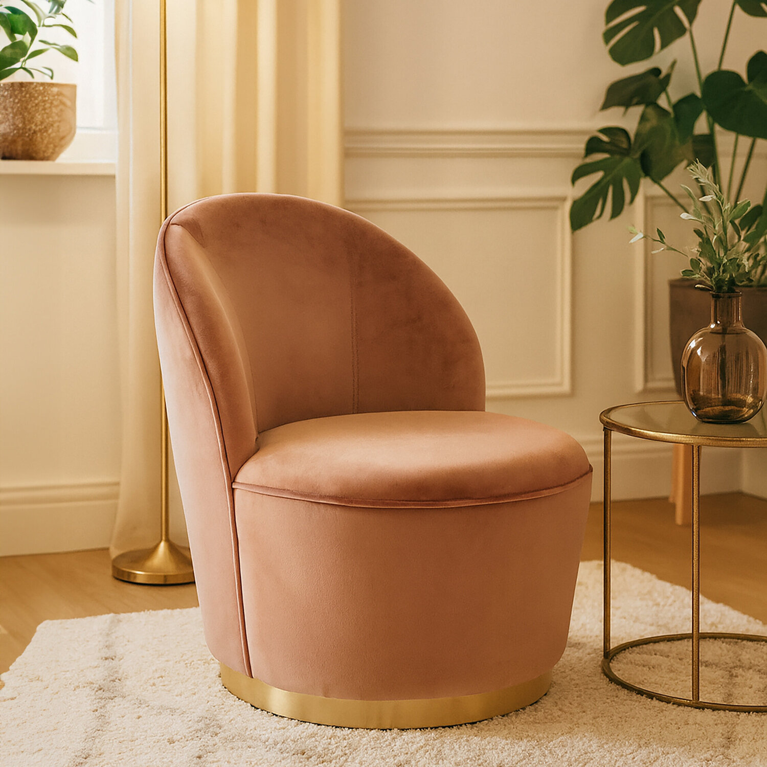 Tamra Dusty Pink Velvet Gold Base Chair - Pink