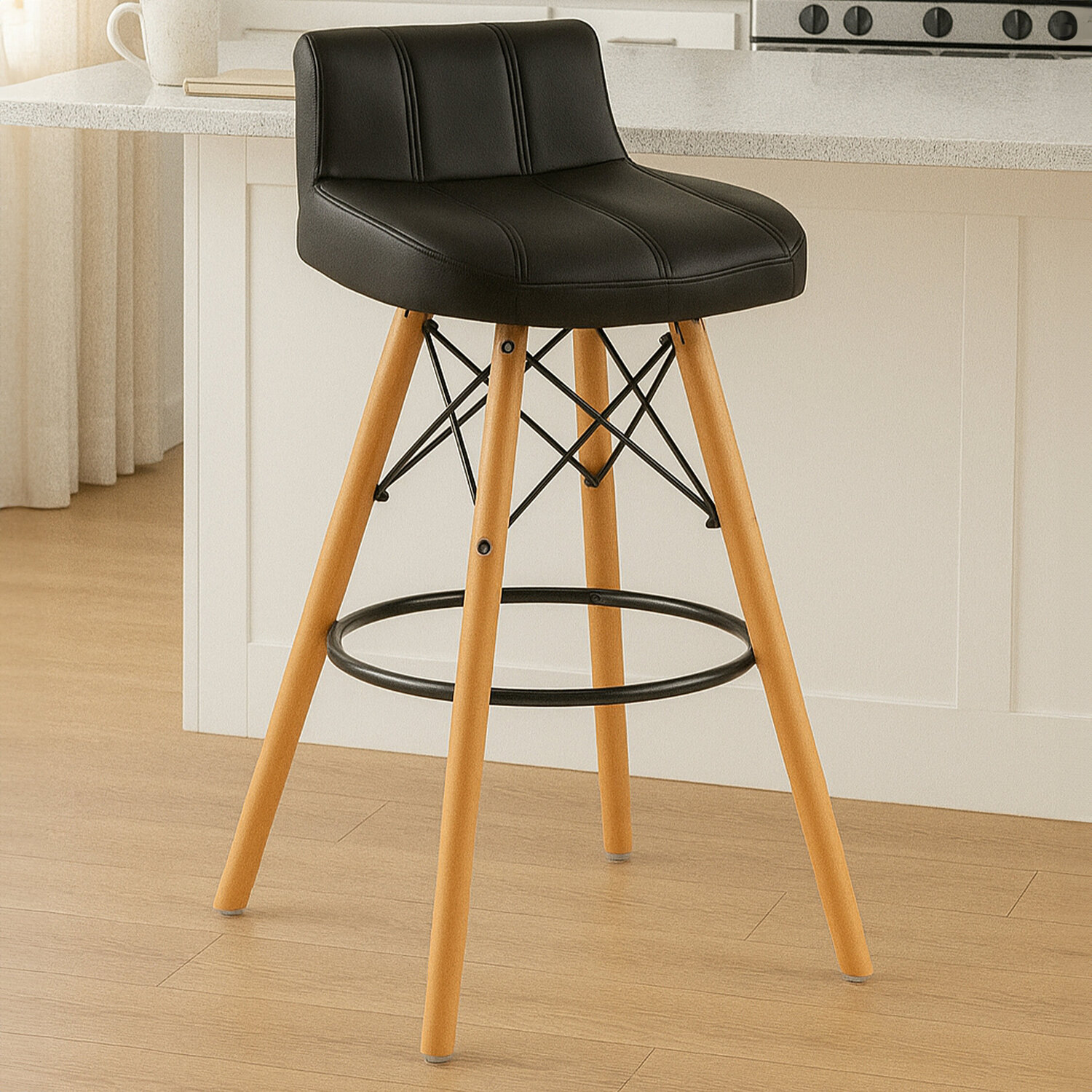 Stockholm Black Leather Effect Bar Stool - Black