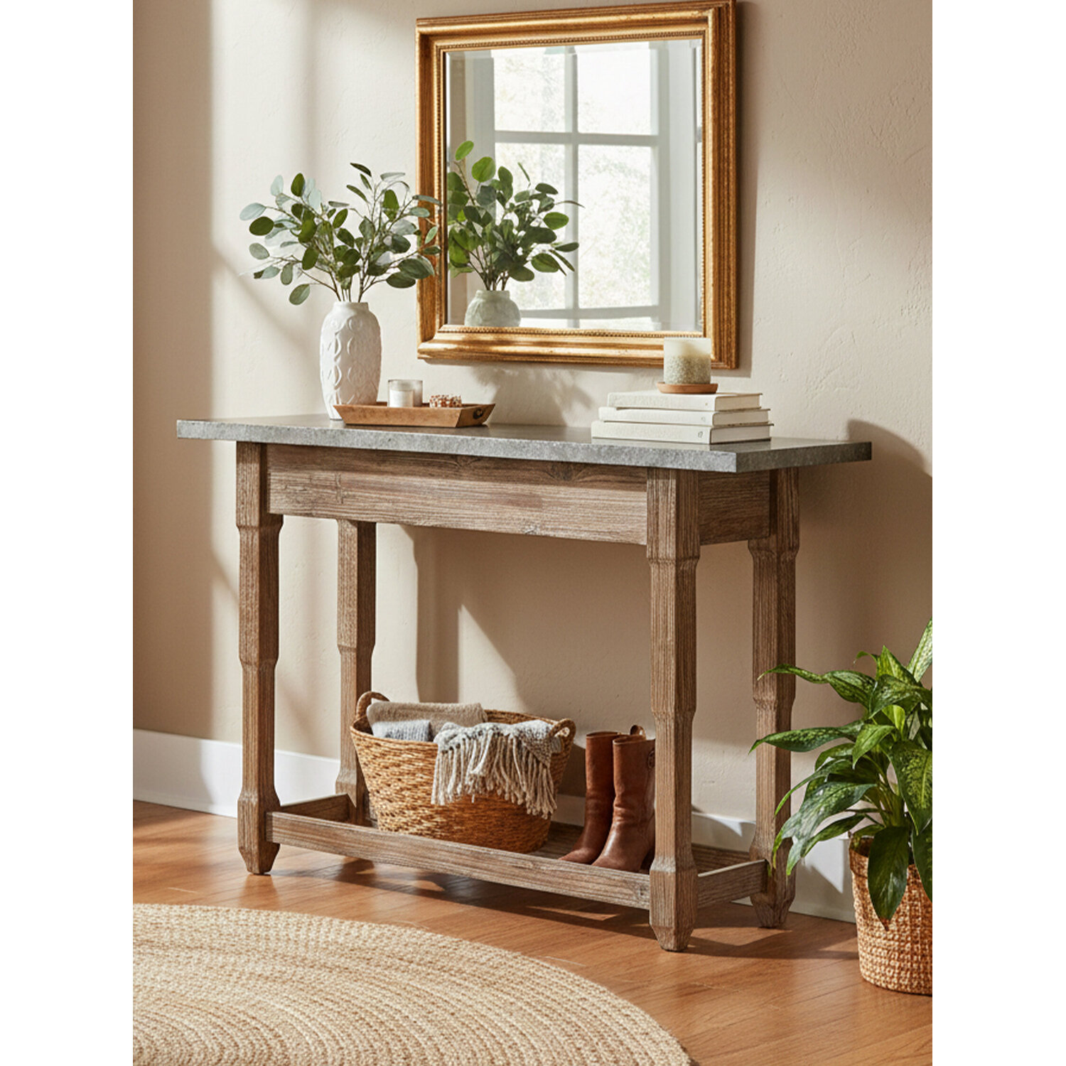 Elementary Antique Wood Finish Console Table - Brown
