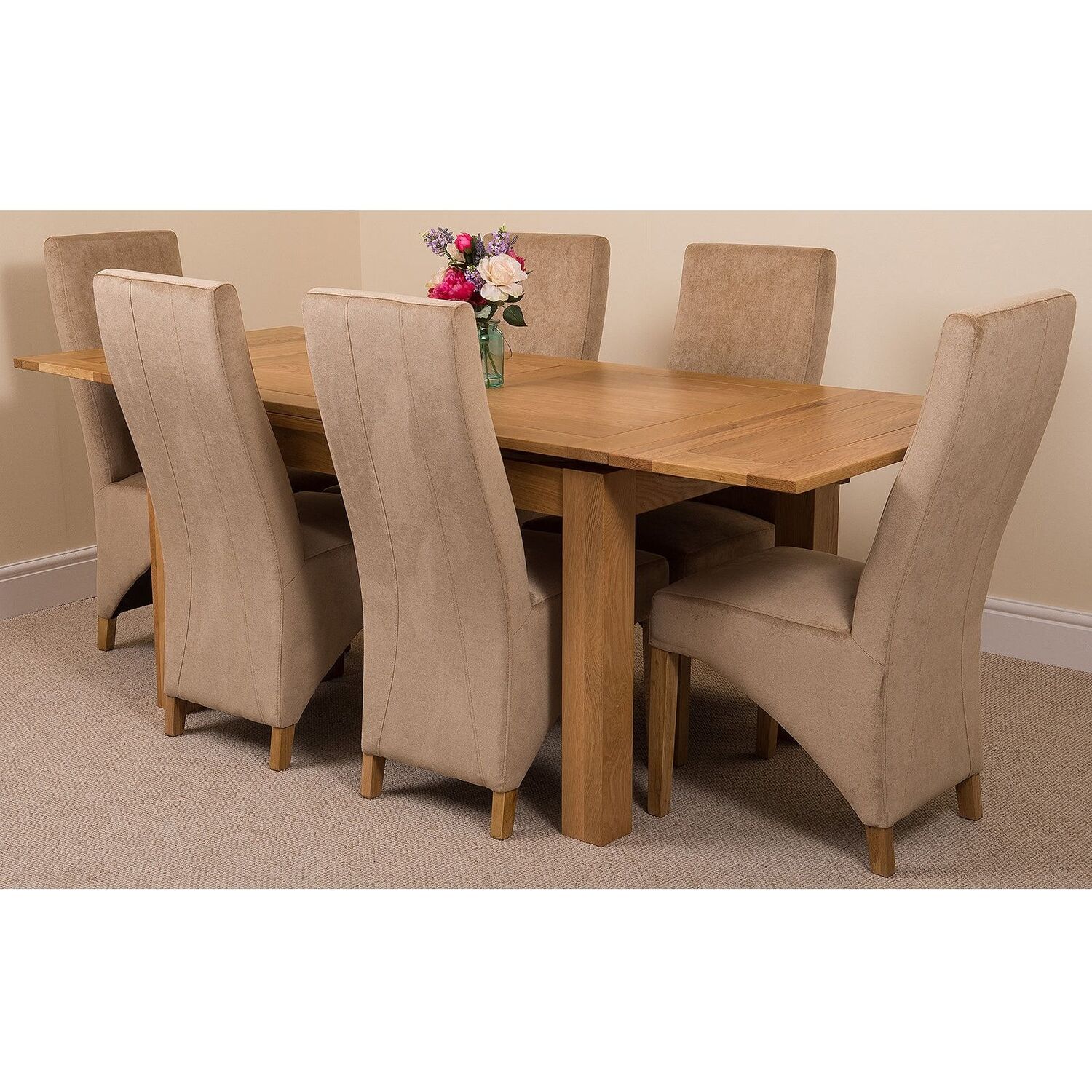 Thats Furniture Richmond 140-220Cm Oak Extending Dining Table And 6 Lola Fabric Chairs - Beige
