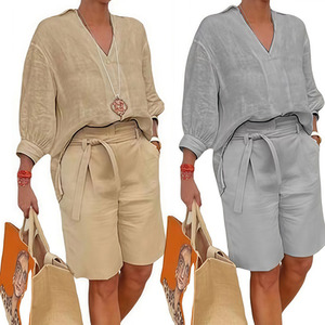 Women V Neck Loose Top And Shorts Co Ord Set