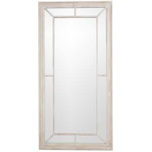 Large Whitewashed Wood Windowpane Framed Wall Mirror