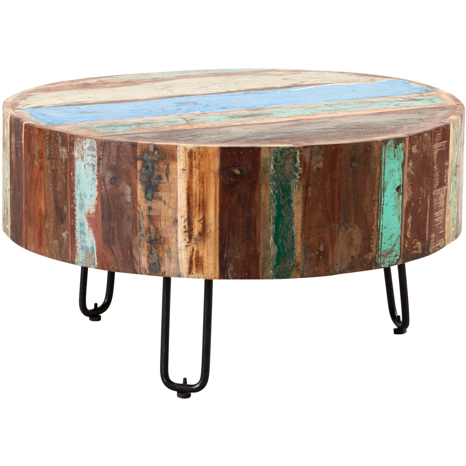 Seattle Reclaimed Wood Drum Coffee Table Diameter - Brown