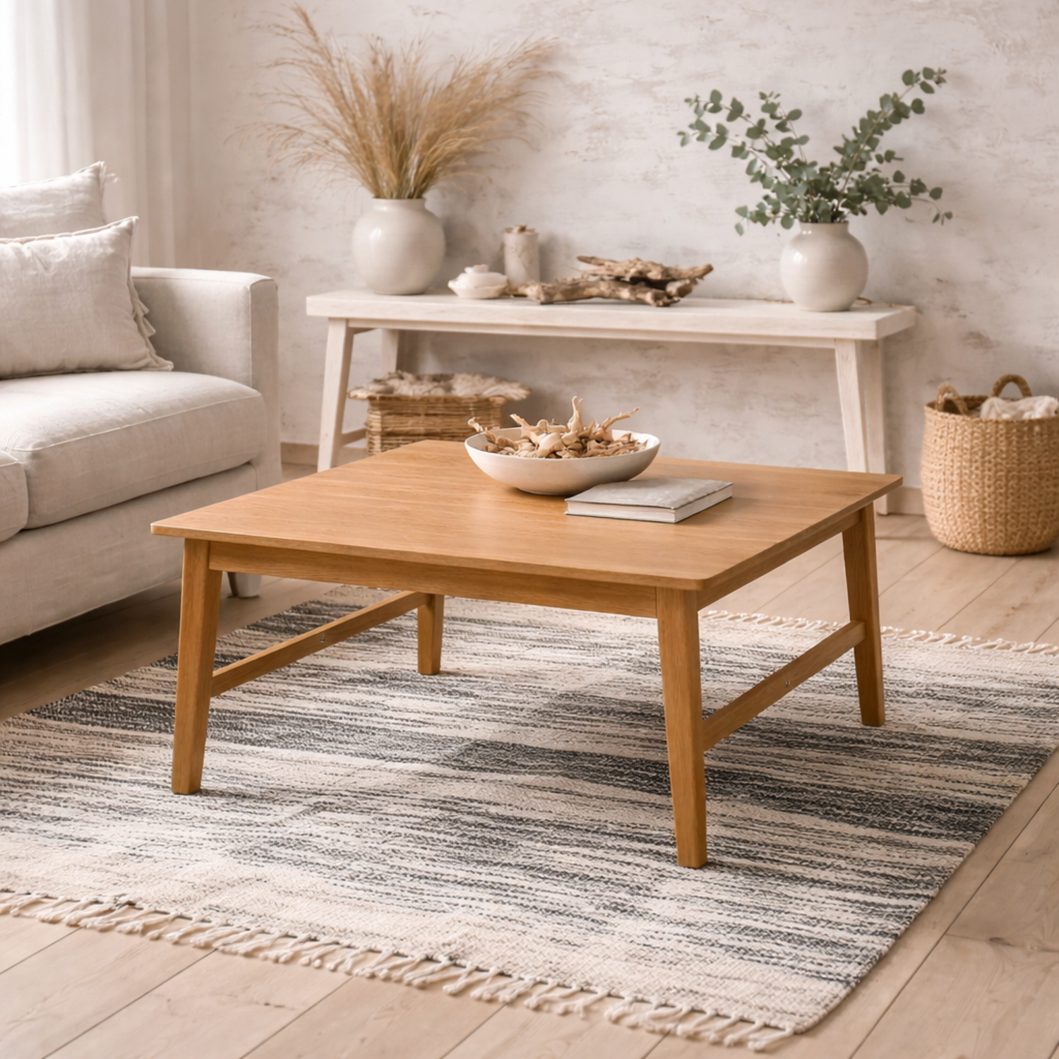 Meadowrest Square Coffee Table Natural Matt lacquered Finish - Natural