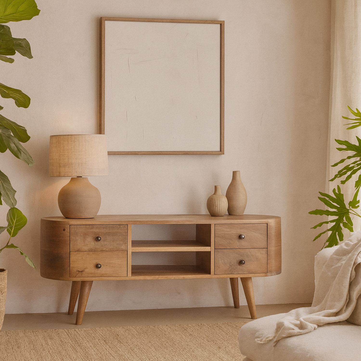 Padua Round Mango Wood TV Unit 4 Drawers - Brown