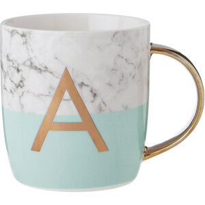 Frosted Deco Marble Effect and Pastel Green Monogram Mug, A