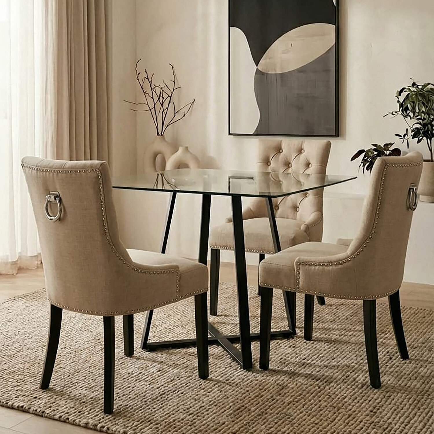 Metropolitan Square Glass Dining Table with Black Legs - Black