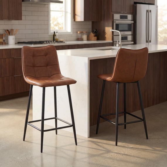 Soho Tuscan Tan Leather Look Upholstered Bar Stool with Black Metal Frame