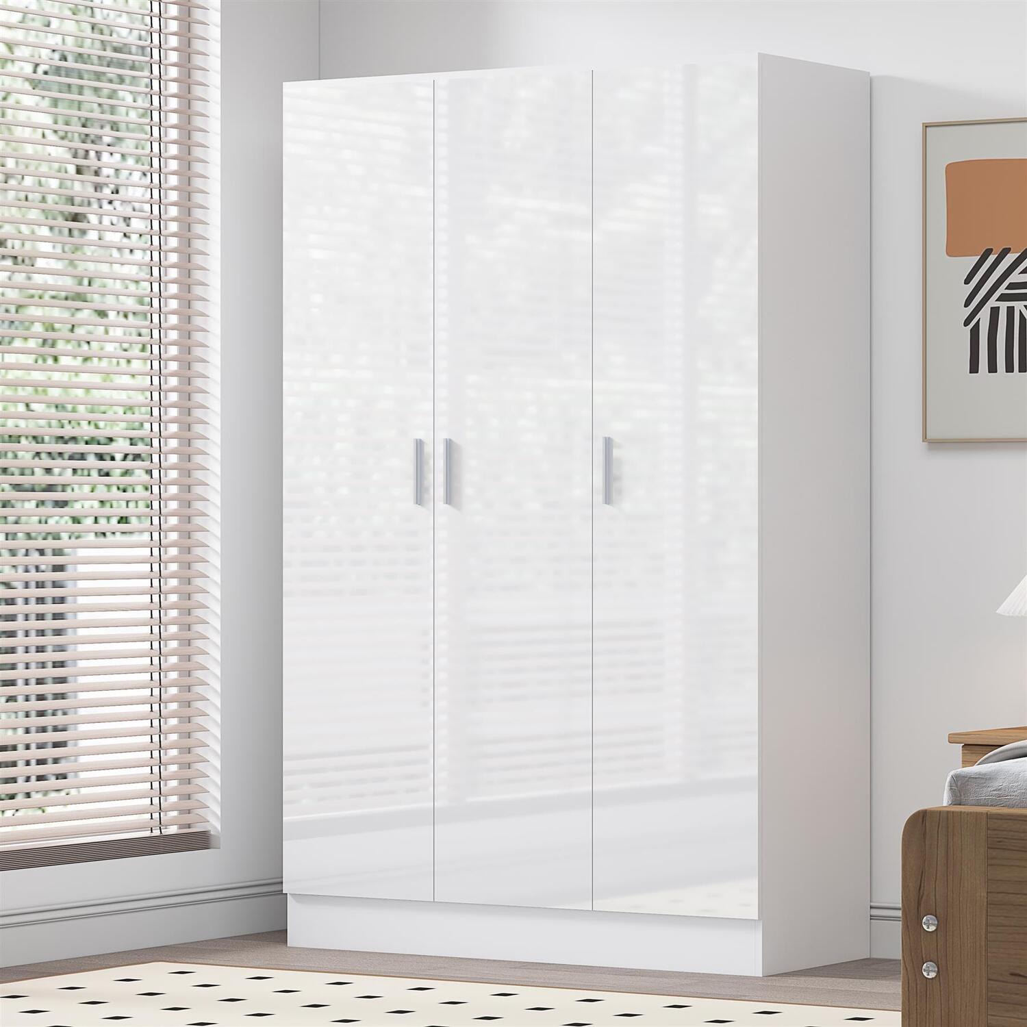 REFLECT 3 Door Plain Wardrobe - White Gloss Fronts / White Matt Carcass - Image 6