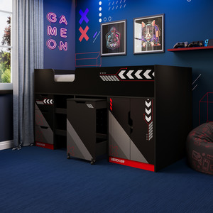 Octane Cabin Mid Sleeper Bed with Storage and Pull-out Desk
