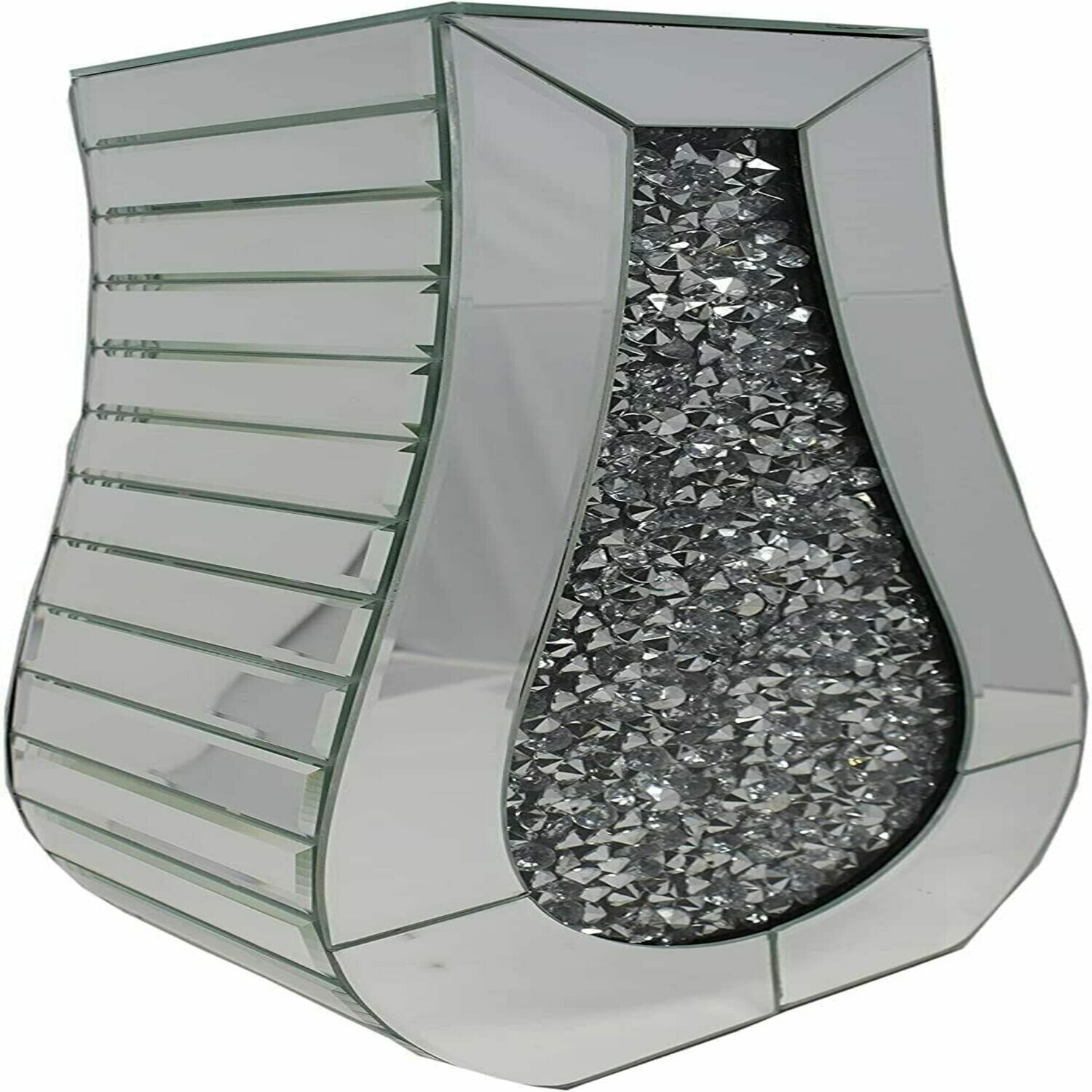 Deenz Silver Vase Crushed Mirrored Flower Pot Floating Shape - Silver