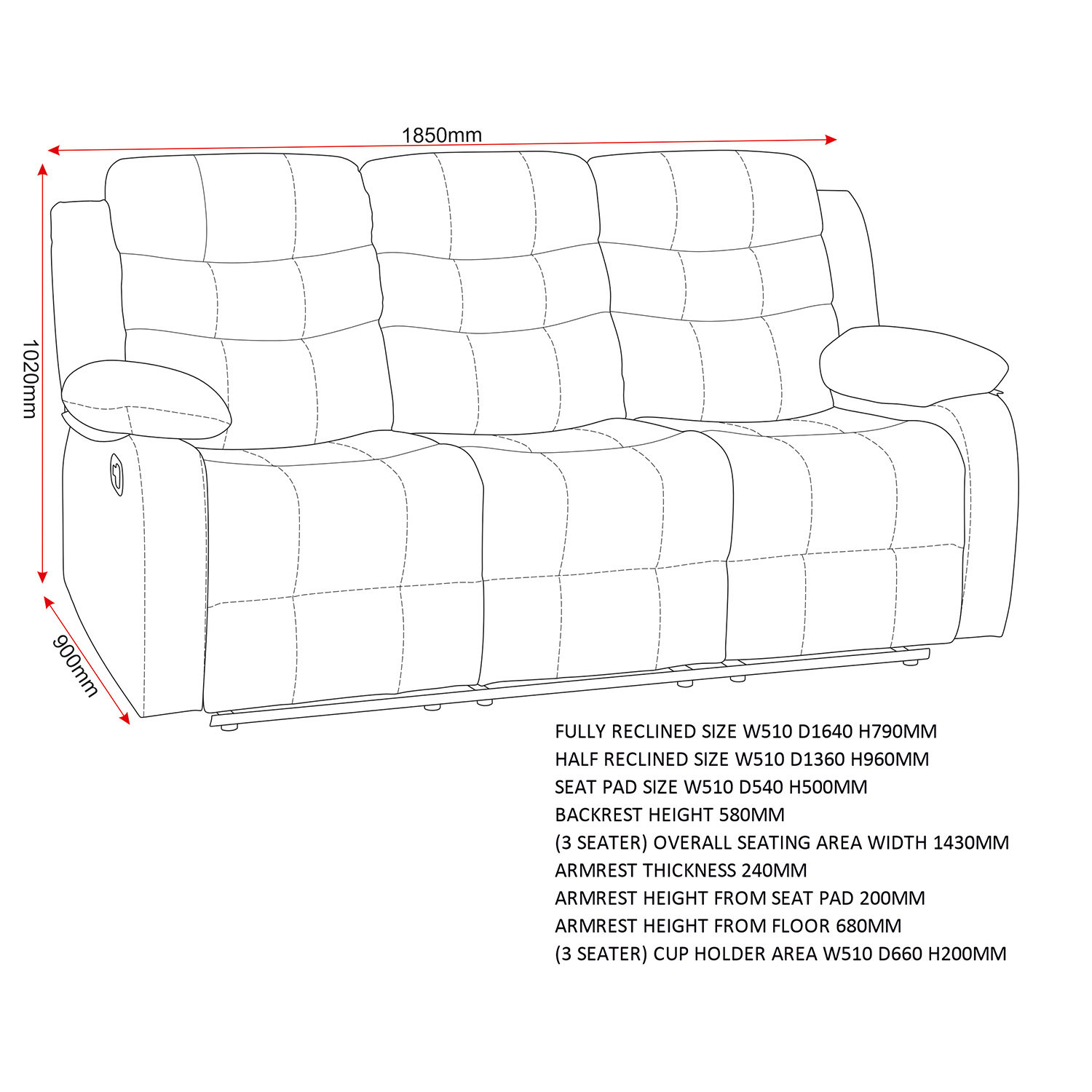 Roma 3 Seater Recliner Sofa - Grey Faux Leather - Grey Pu