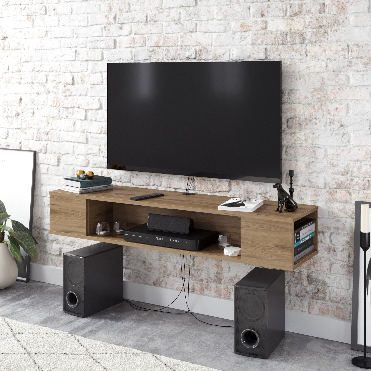 Petini Modern Floating TV Unit TV Stand for TVs up to 60'' - Oud Oak Pattern