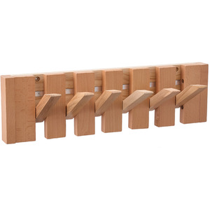 Wall-Mounted Solid Wood Coat Rack with Flip-Down Hooks