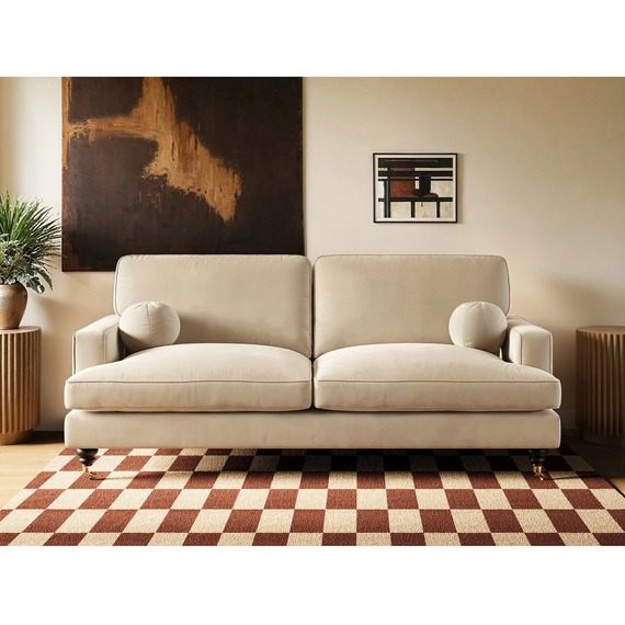 Addison 3 Seater Beige Velvet Sofa