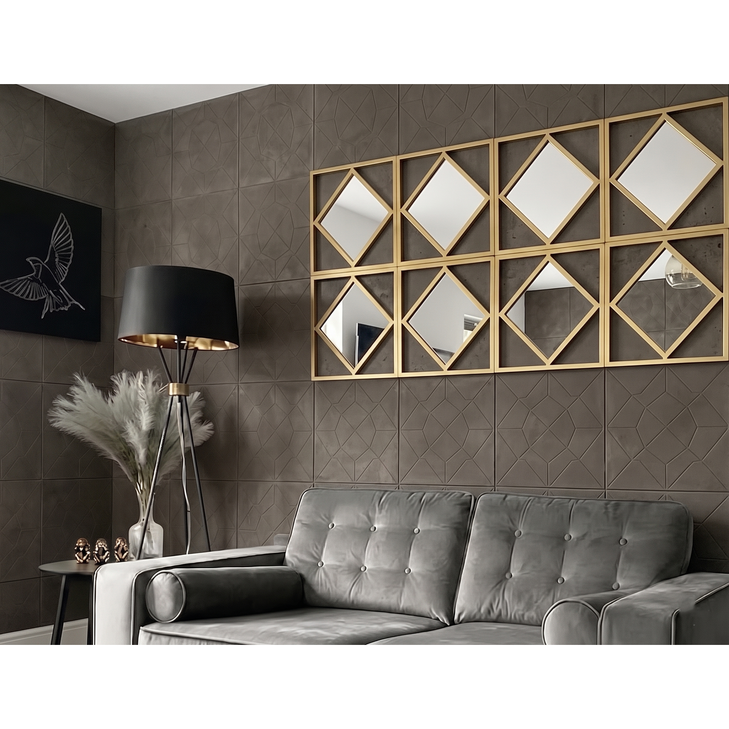Deenz 3X Gold Square Frame Diamond Shape Wall Art Mirror 40Cm Dia. - Gold