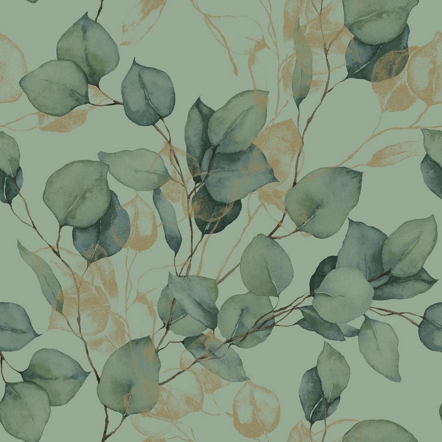 World Of Wallpaper Eucalyptus Wallpaper - Green/Gold