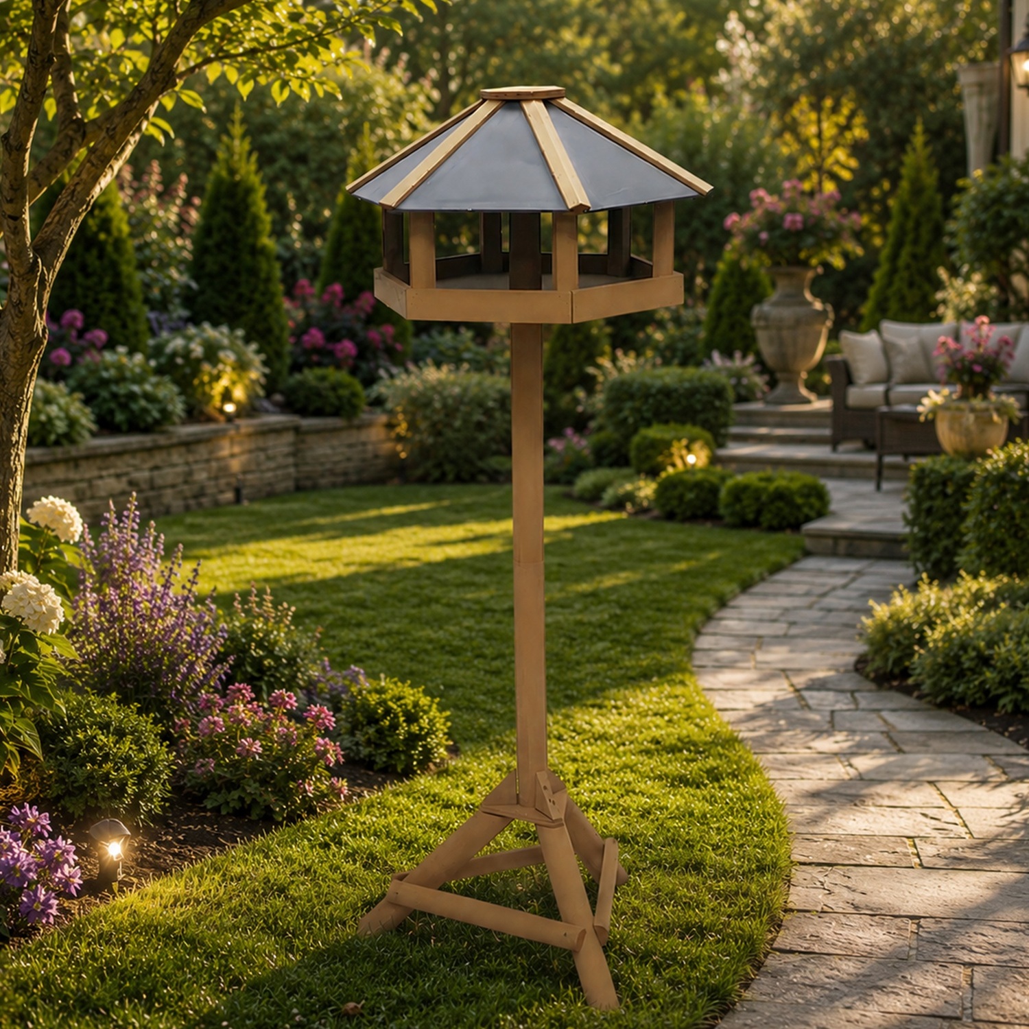 Image of Hexagonal Wood Bird Feeding Station Table&hellip;