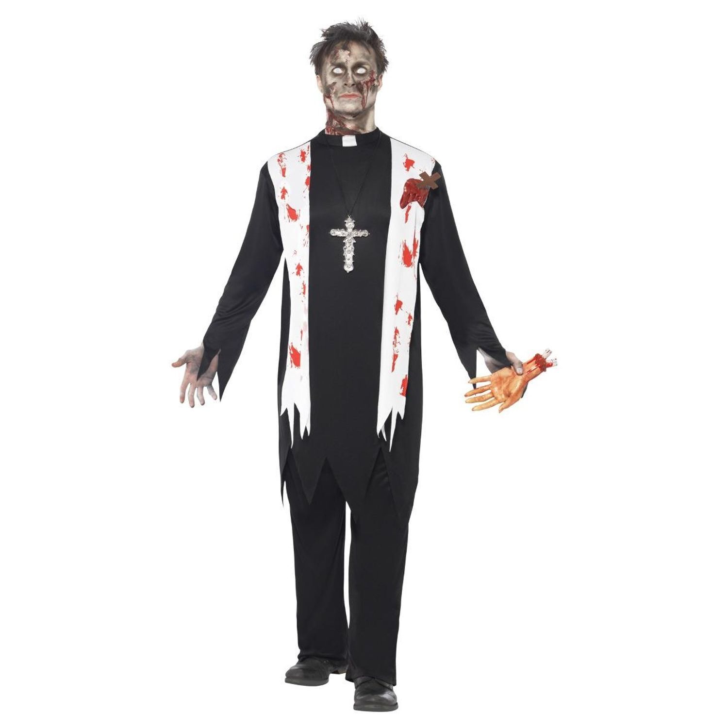 Smiffys Mens Zombie Priest Costume - Black/White / M