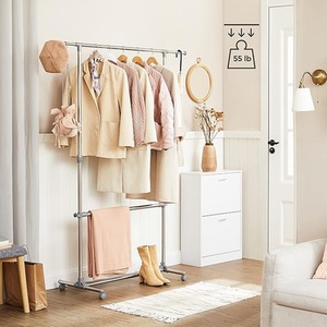 Double Clothes Rail, Clothing Rack with Extendable Top Rail
