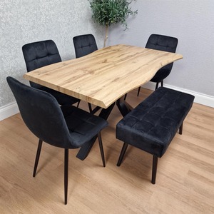Wooden Dining Table with Chairs and Bench