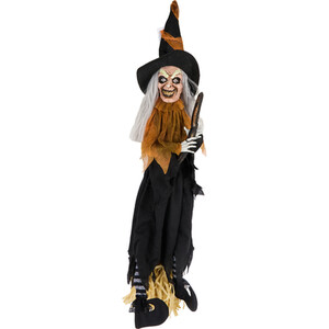 Animated Hanging Witch on Broom Decoration