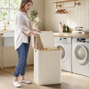 SONGMICS Laundry Basket with Lid, 2-Section Large Laundry Hamper