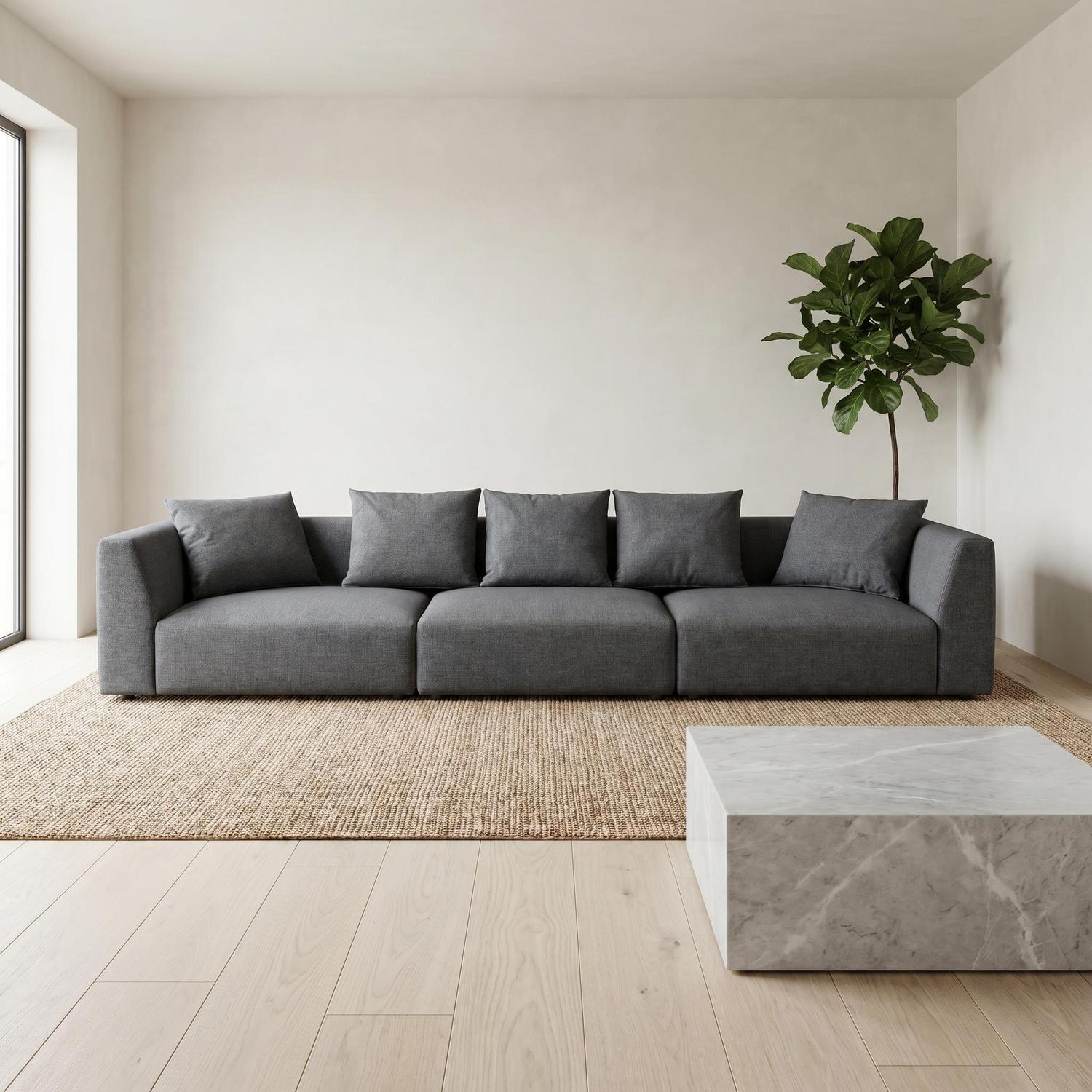 Abakus Direct Tokyo 5 Seater Sofa In Charcoal Grey Brushed Tweed Fabric With Deep Seat - Charcoal