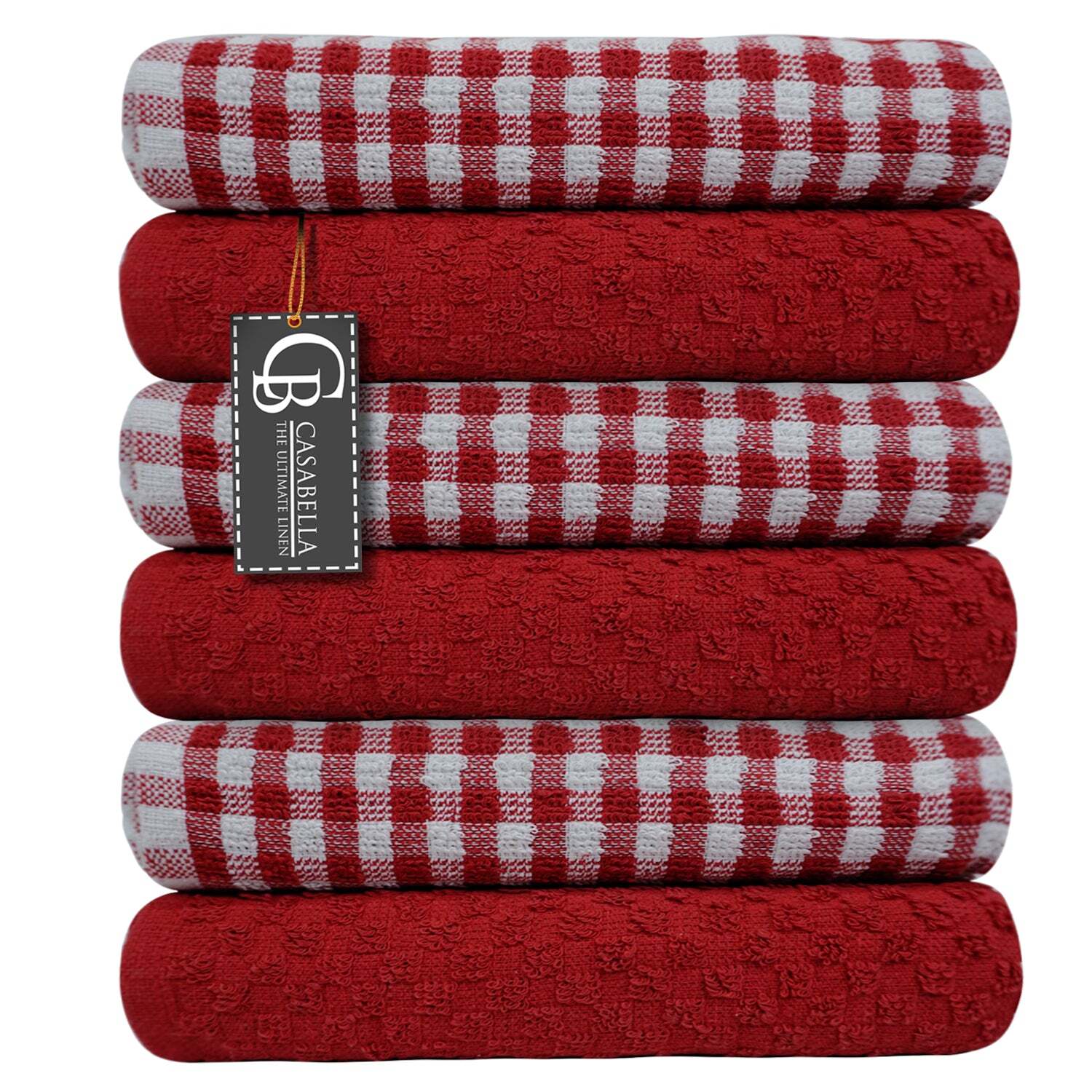 Casabella 6 Navy Tea Towels - Red
