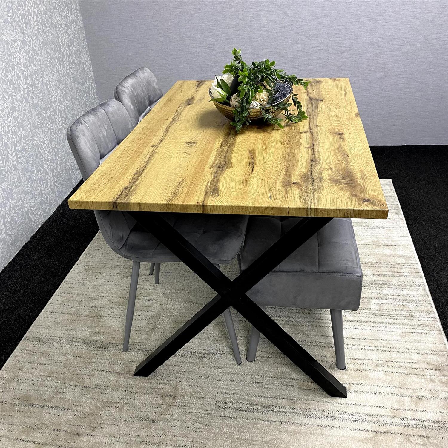 Kosy Koala Modern Dining Table Set With 2 Grey Velvet Chairs And Grey Velvet Bench Dining Room Furniture - Grey