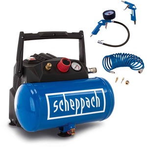 Scheppach HC06 6L Air Compressor - 1200W, 8 Bar, Oil-Free, Portable with Accessory Kit