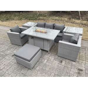 Rattan Garden Furniture Set Gas Fire Pit Lounge Sofa Dining Set