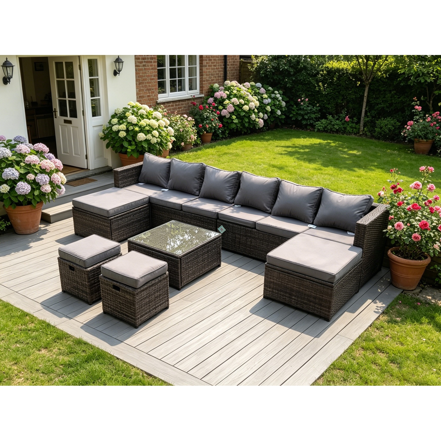B&Q - Lounge Couch Rattan Corner Sofa Set Coffee Table Stools Garden Furniture Outdoor - Image 2