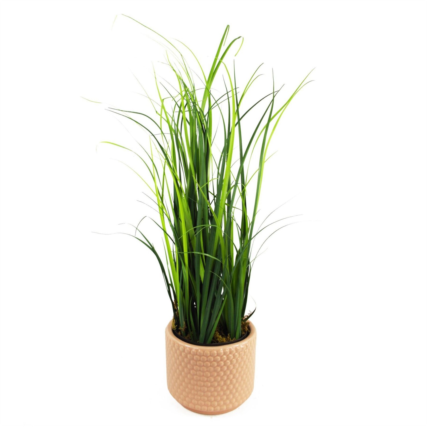 60cm Artificial Onion Grass Plant with Dusty Pink Ceramic Planter - Green