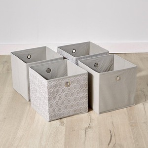 Grey Mixed / Canvas Home Source Pack of 4 Cube Canvas Fabric Storage Insert Boxes shot 17033519