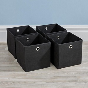Black / Canvas Home Source Pack of 4 Cube Canvas Fabric Storage Insert Boxes shot 17033544