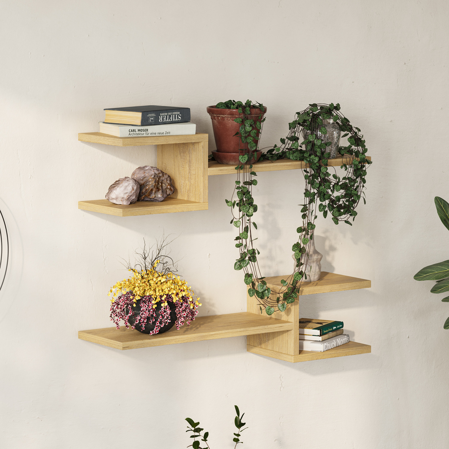 Decortie Fork Oak Modern Floating Shelf - Set of 2 - Cream - Image 3