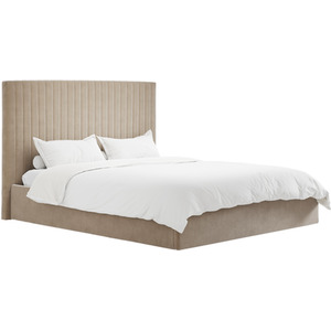 Beige / King Berlin Tall Headboard Ottoman Bed shot 17080319