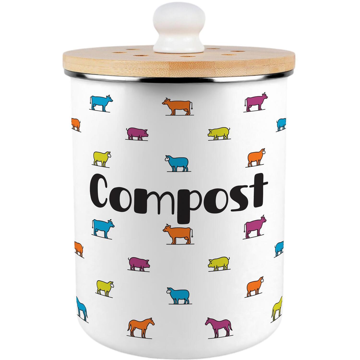 Farm Animals Compost Caddy - Metal Decorative Kitchen Food Waste Bin, 2 Litre - Image 2