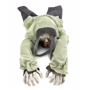 Animatronic Crawling Zombie Halloween Decoration with Light Up Eyes and Sound