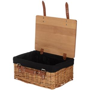 36cm Double Steamed Black Lined Willow Empty Picnic Basket with Pinewood Lid