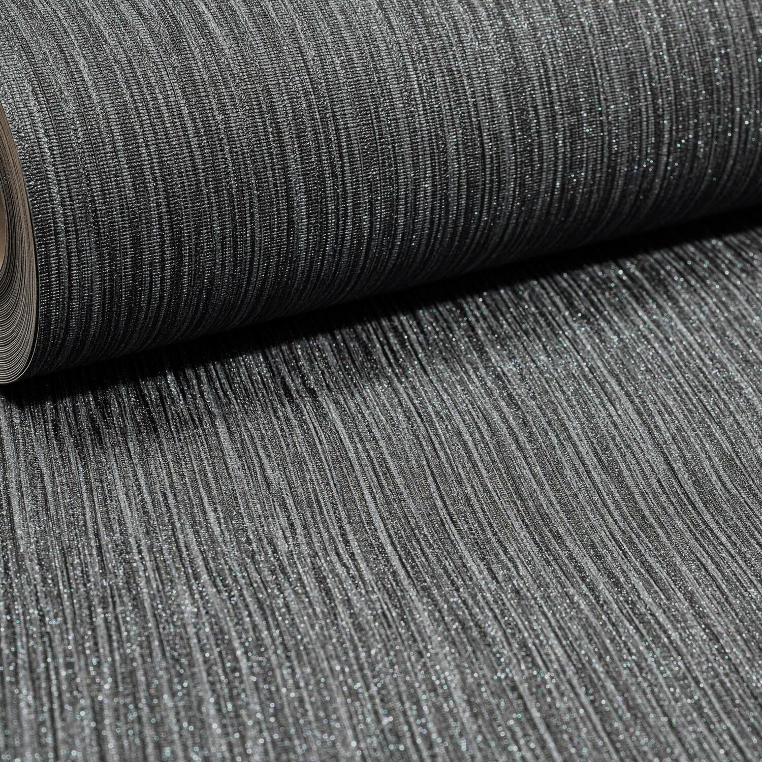 B&Q - Plain Black Glitter Wallpaper Textured Thick Vinyl Paste The Wall Bedroom - Image 4
