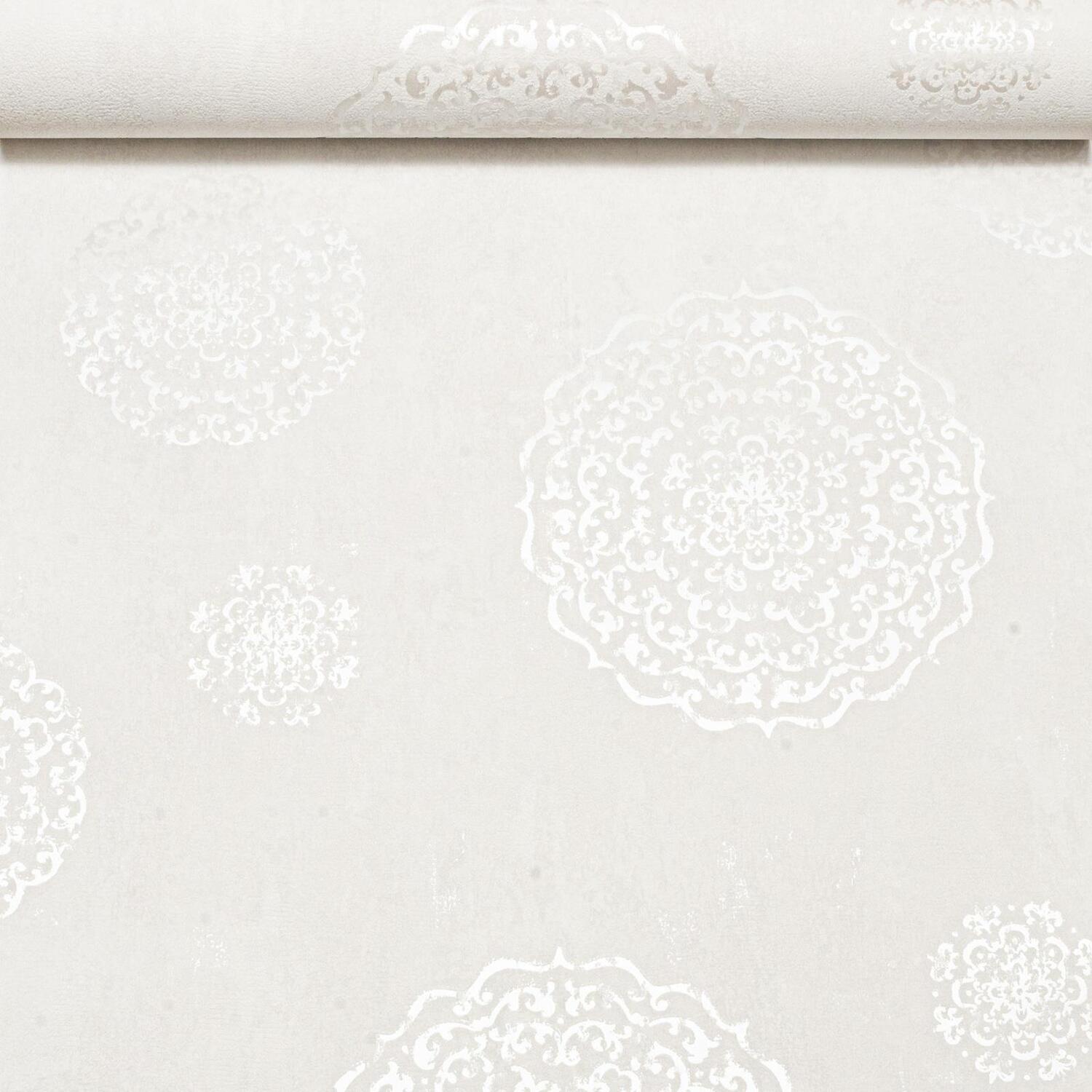 B&Q -  White Metallic Floral Wallpaper Silver Vintage Modern Textured Paste The Wall Lounge - Image 4