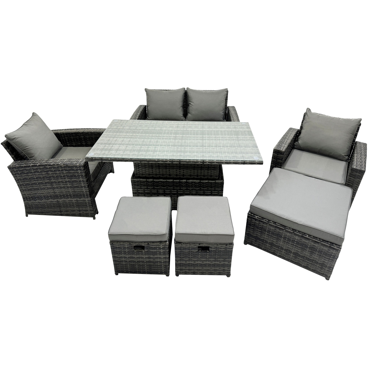 B&Q - Rattan Outdoor Furniture Adjustable Rising Lifting Dining Table Chairs 2 Seater Love Sofa Sets 3 Footstools 7 Seater - Image 2